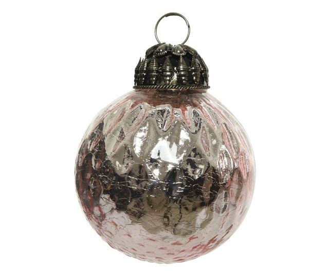 Üveg gömb, metál hatású, rózsaszín, 7,5 cm