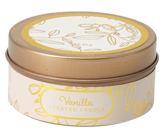 Illatosított gyertya, arany színű fém tartóban, 6x3 cm