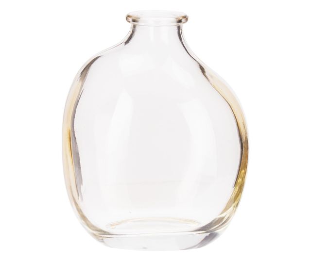 Átlátszó színes üveg váza, 9x10 cm