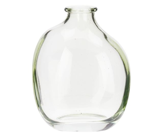 Átlátszó színes üveg váza, 9x10 cm