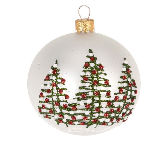 Üveg karácsonyfadísz, 8 cm, fenyőmintás