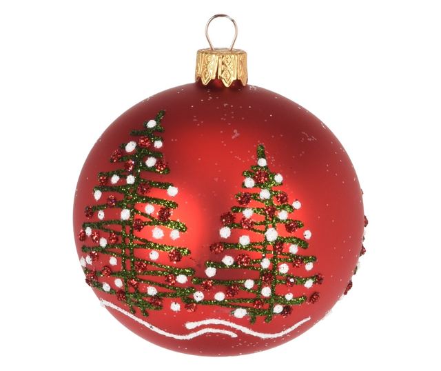 Üveg karácsonyfadísz, 8 cm, fenyőmintás