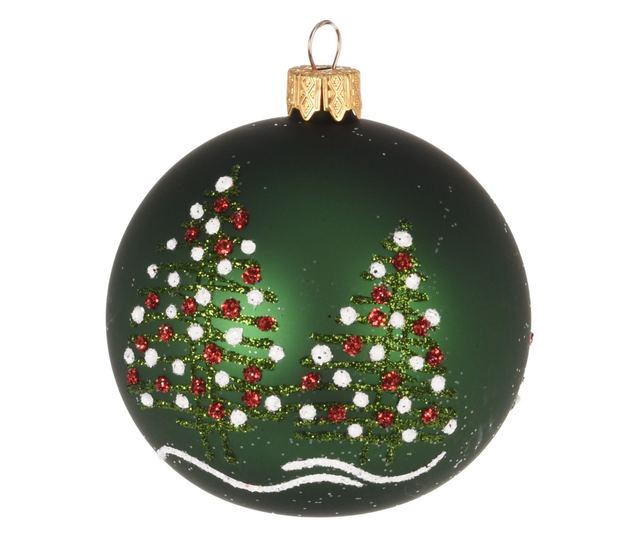 Üveg karácsonyfadísz, 8 cm, fenyőmintás