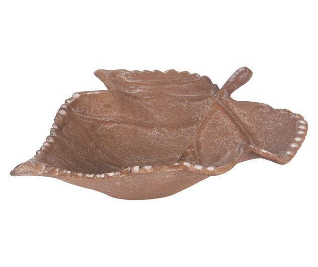 Fém levél alakú tálca, barna, 22x18 cm