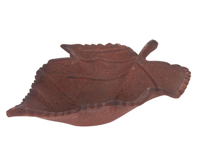 Fém levél alakú tálca, barna, 22x18 cm