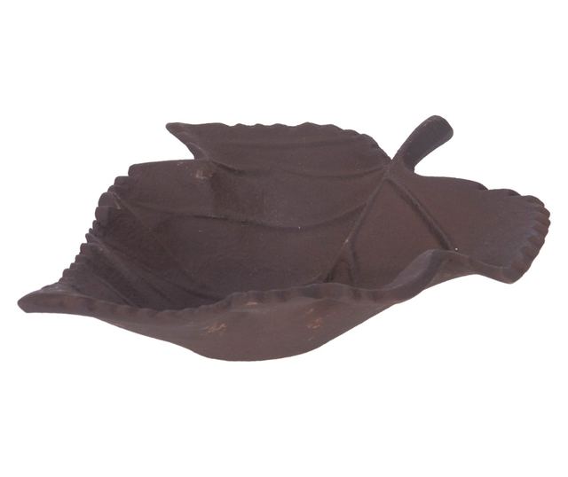 Fém levél alakú tálca, barna, 22x18 cm