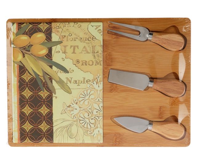 Bambusz sajttál késkészlettel