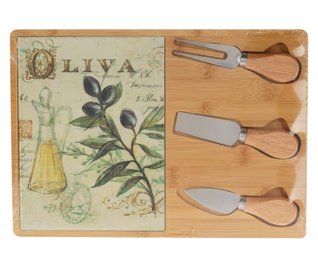 Bambusz sajttál késkészlettel