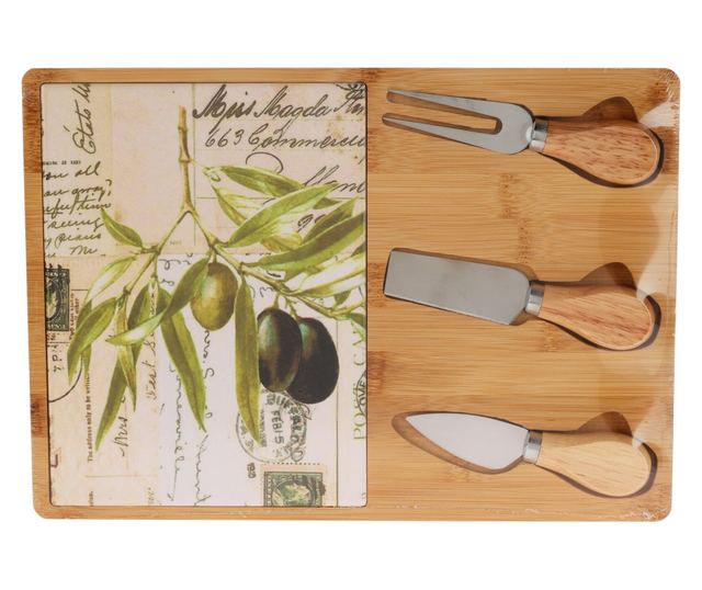 Bambusz sajttál késkészlettel