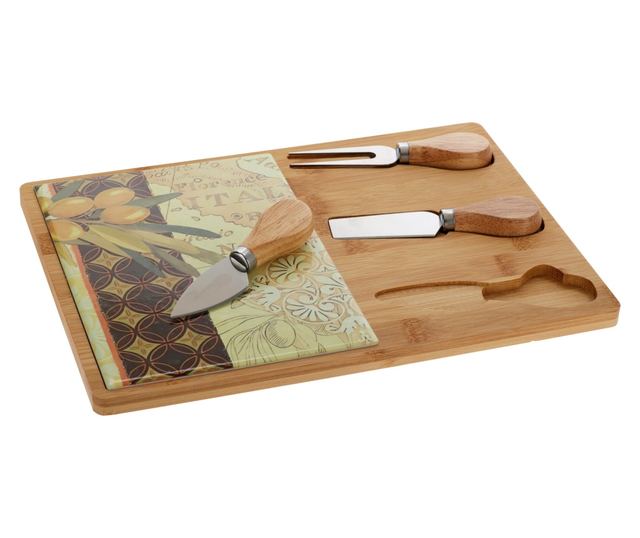 Bambusz sajttál késkészlettel