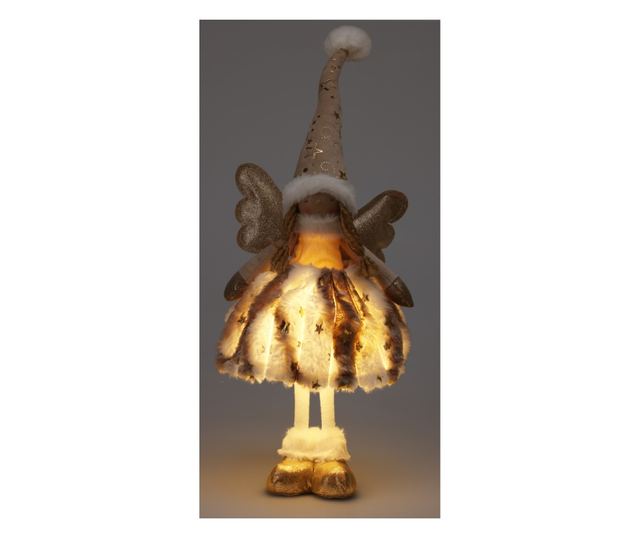 Textil angyalka figura, krém/arany, LED, 22x16x50 cm