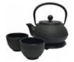 Teáskanna és 2 csésze szett, fekete öntöttvas, 0,8 L