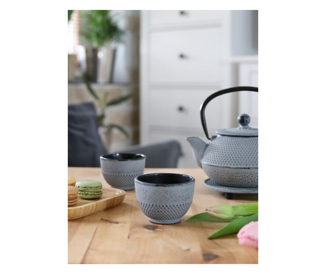 Szürke Namura Teáskanna és 2 Csésze Készlet, Öntöttvas, Szürke, 0,8 L