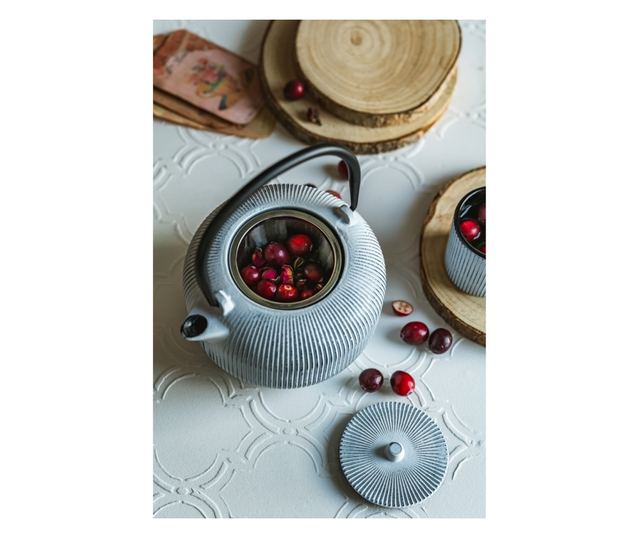 Sebastiano szűrős teáskanna, öntöttvas, fehér, 1 liter