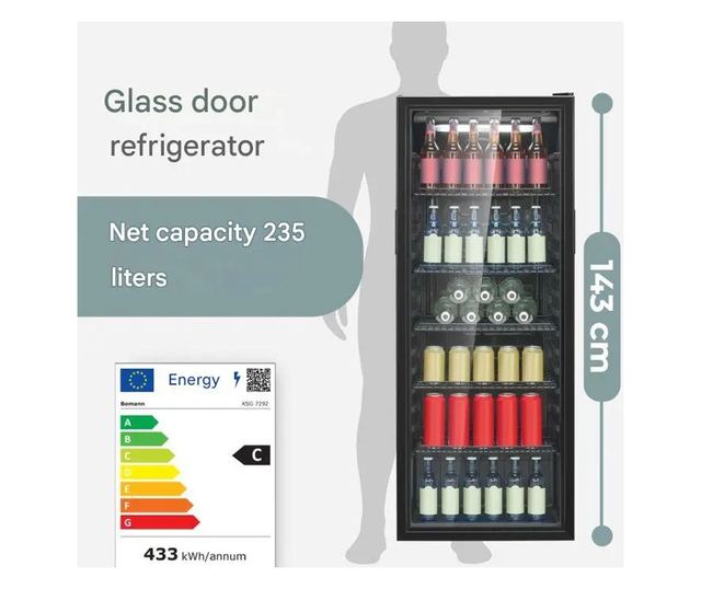 Bomann hűtővitrin, 235 liter, fekete