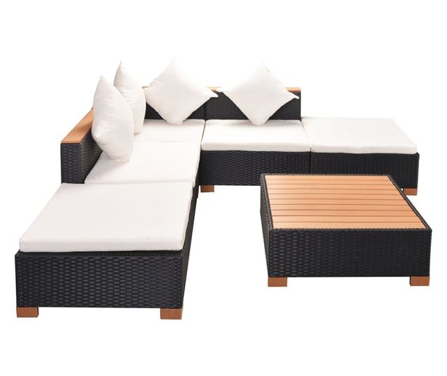 Vrtni namještaj s jastucima, 6 dijelova, crna, poliratan