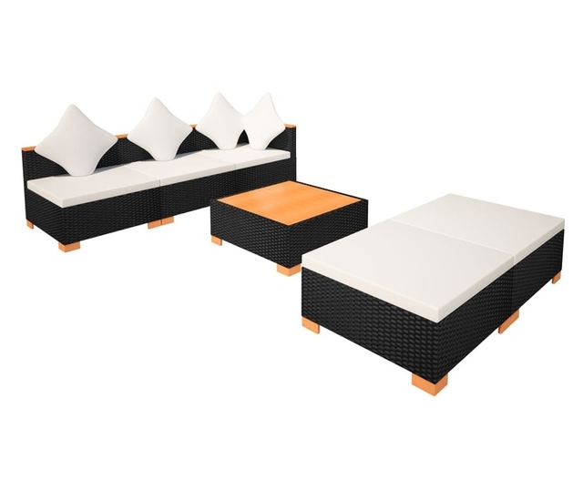 Vrtni namještaj s jastucima, 6 dijelova, crna, poliratan