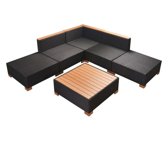 Vrtni namještaj s jastucima, 6 dijelova, crna, poliratan