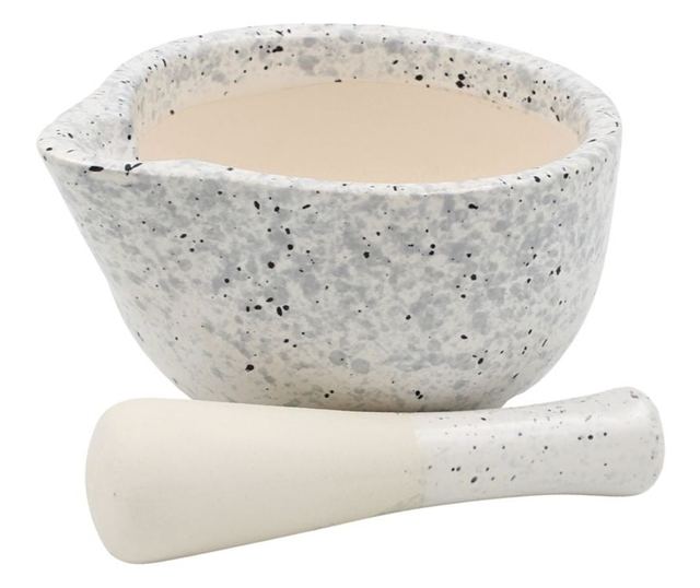 Morter és mozsártörő, 330 ml, Excellent Houseware, Kerámia, Fehér Terrazzo