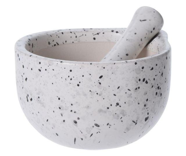 Morter és mozsártörő, 330 ml, Excellent Houseware, Kerámia, Fehér Terrazzo