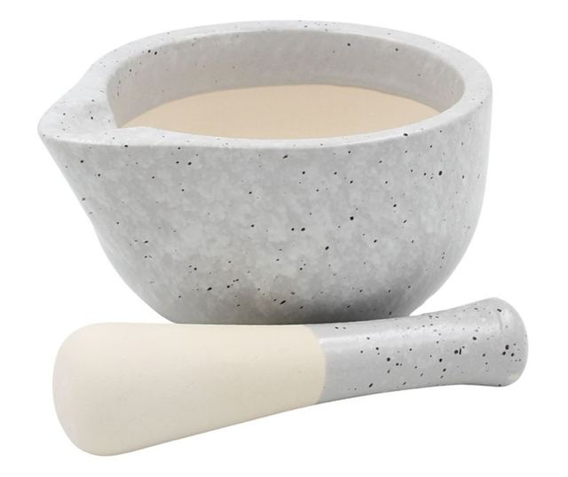 Morter és mozsártörő, 330 ml, Excellent Houseware, Kerámia, Világosszürke