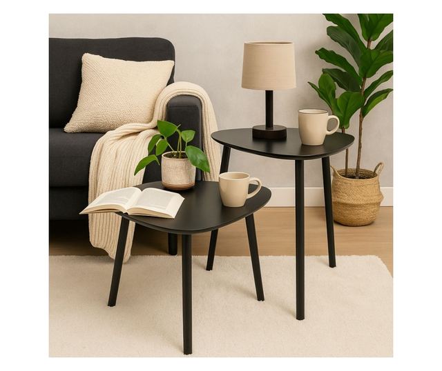 2 darabos Trends4You dohányzóasztal szett, háromszög alakú, fekete