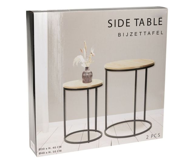 2 darabos Trends4You dohányzóasztal szett, fém és MDF, modern dizájn, fekete és krémszínű