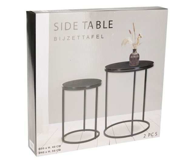 2 darabos Trends4You dohányzóasztal szett, fém és MDF, modern dizájn, fekete