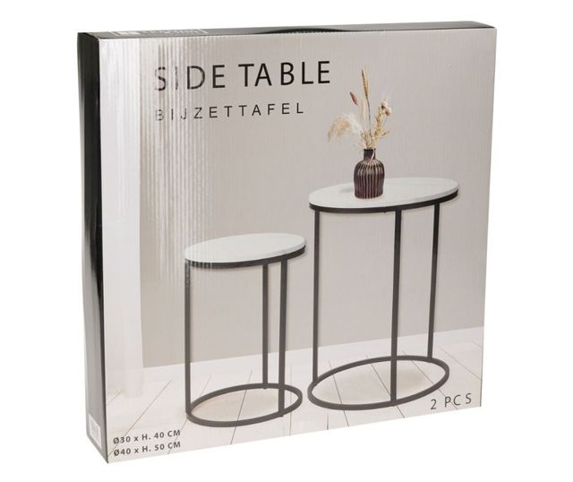2 darabos Trends4You dohányzóasztal szett, fém és MDF, modern dizájn, fekete és fehér