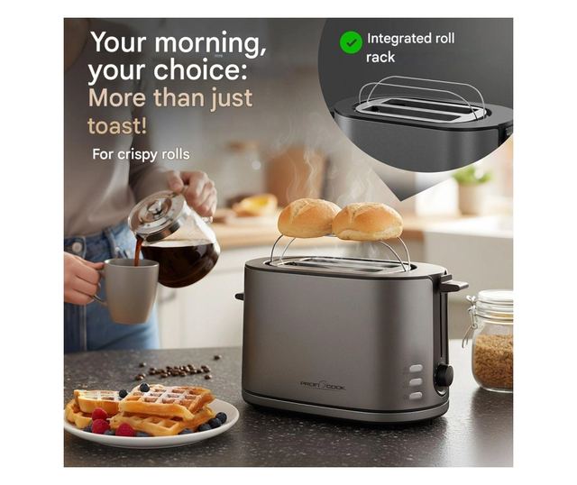 Kenyérpirító, ProfiCook, 2 szelet, 950 W, antracit