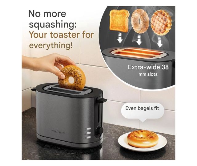 Kenyérpirító, ProfiCook, 2 szelet, 950 W, antracit