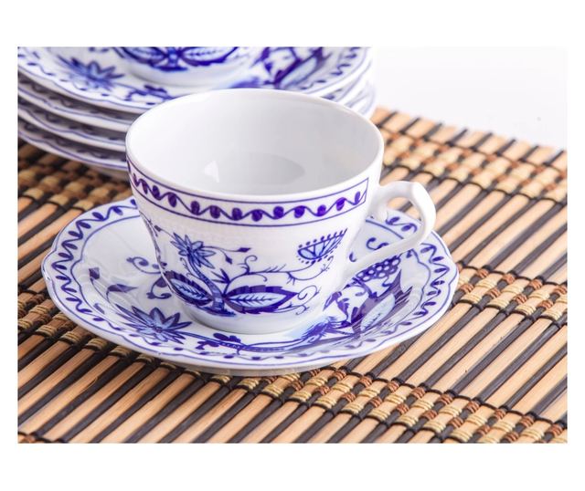 Porcelán kávéskészlet, 18 darabos, 6 személyes, Kahla, hagymaminta