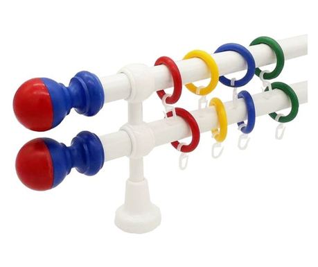 galerie plastic 28 mm KIDZ  dubla,ideala pentru camera copiluliu, capete Bila rosu-albastru,200 cm