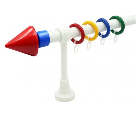 galerie plastic 28 mm KIDZ  simpla,ideala pentru camera copiluliu, capete Piramida rosu-albastru,160 cm