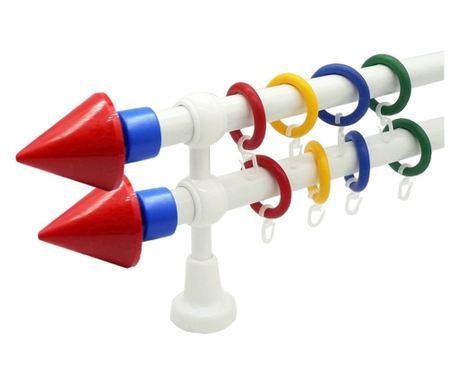 galerie plastic 28 mm KIDZ  dubla,ideala pentru camera copiluliu, capete Piramida rosu-albastru,120 cm