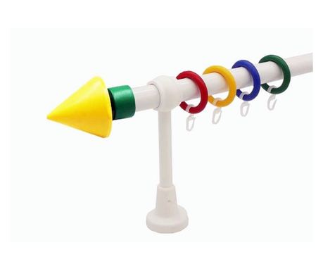 galerie plastic 28 mm KIDZ  simpla,ideala pentru camera copiluliu, capete Piramida galben-verde,160 cm
