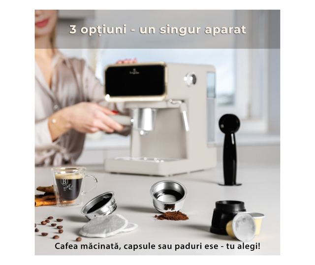 Sahara Berlinger Haus BH/9847 3 az 1-ben digitális eszpresszógép, matt krémszínű
