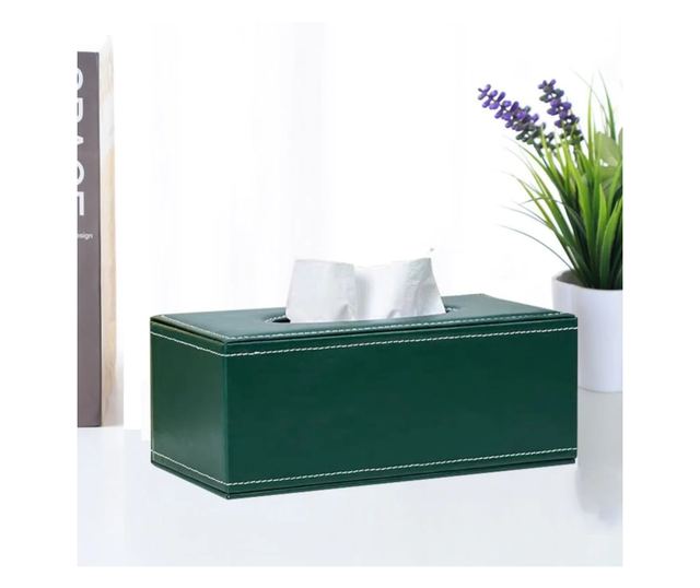 Szövetdoboz, műbőr, 24x12x8,5 cm, ABYZ Zöld
