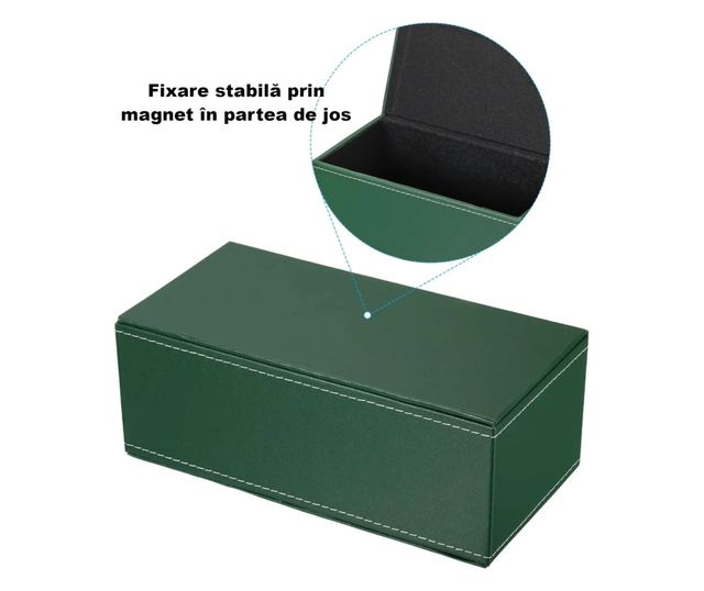 Szövetdoboz, műbőr, 24x12x8,5 cm, ABYZ Zöld