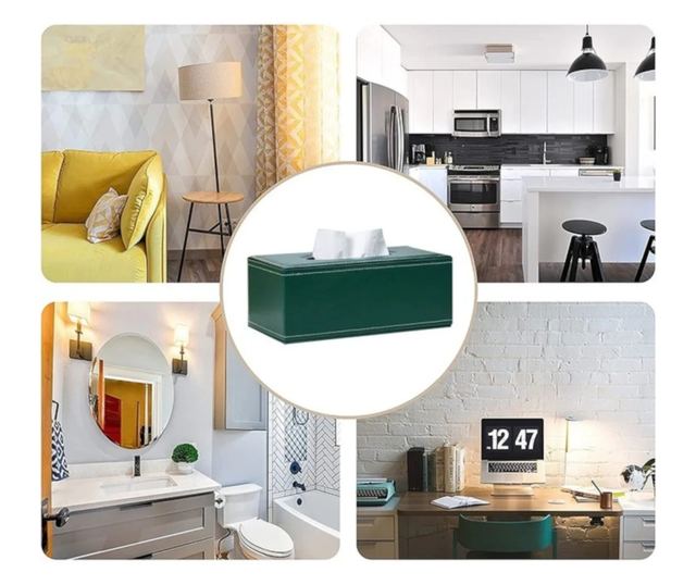 Szövetdoboz, műbőr, 24x12x8,5 cm, ABYZ Zöld