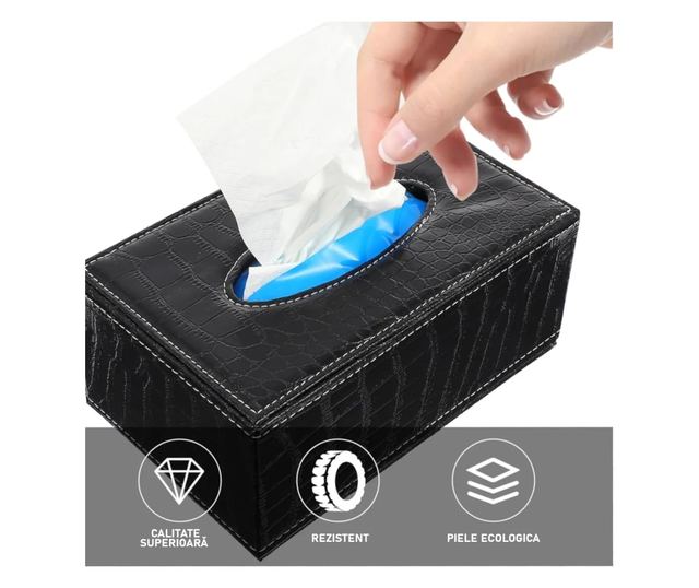 Szövetdoboz, Műbőr, Méretek 24x12x8.5cm, Fényes fekete ABYZ