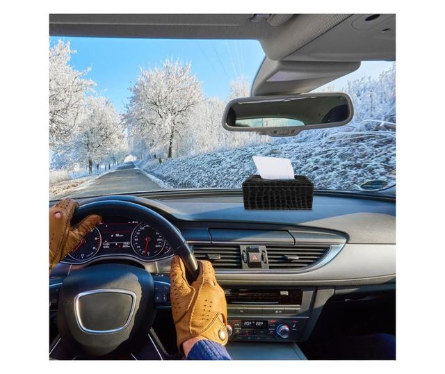 Szövetdoboz, Műbőr, Méretek 24x12x8.5cm, Fényes fekete ABYZ