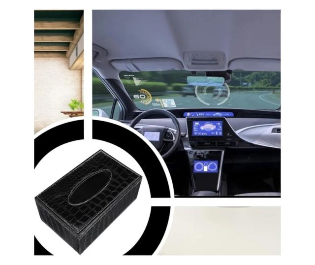 Szövetdoboz, Műbőr, Méretek 24x12x8.5cm, Fényes fekete ABYZ