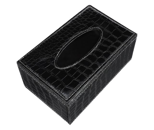 Szövetdoboz, Műbőr, Méretek 24x12x8.5cm, Fényes fekete ABYZ