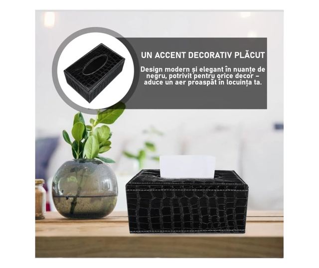 Szövetdoboz, Műbőr, Méretek 24x12x8.5cm, Fényes fekete ABYZ