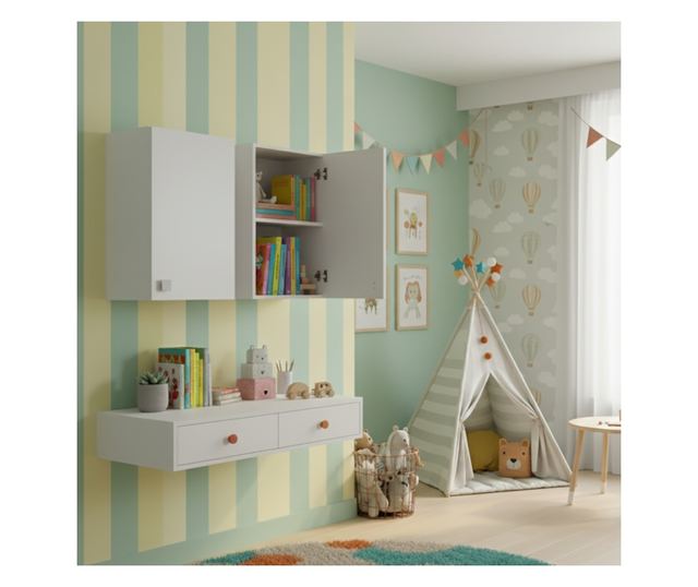 Fehér kőris faliszekrény 40×69×33 cm ajtóval és állítható polccal, előre összeszerelve fürdőszobába, konyhába, mosókonyhába és e