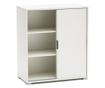 Fehér szekrény 75x85x38 cm 2 tolóajtóval és állítható polcokkal, előre összeszerelve, különféle helyiségekbe.