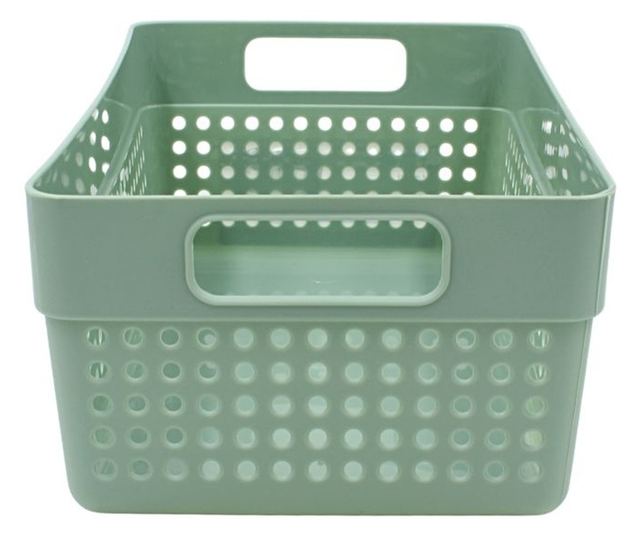 Perforált műanyag tárolókosár 23x15x10 cm Storage Solutions, fogantyúkkal, zöld