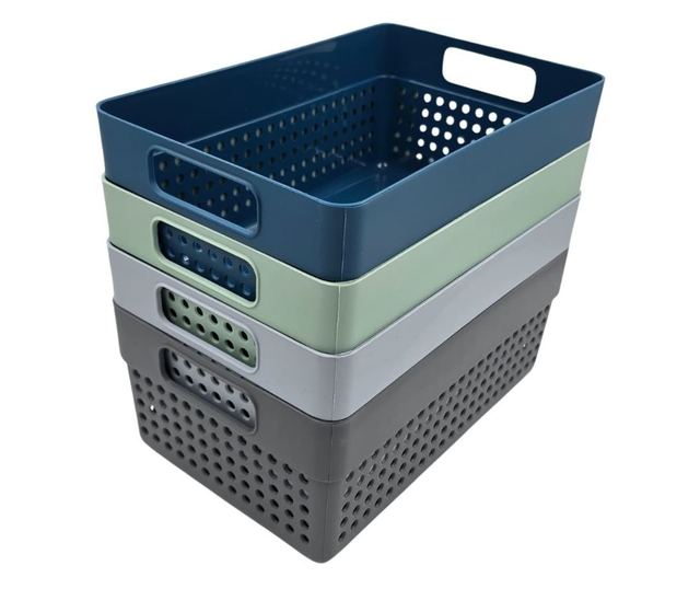 Perforált műanyag tárolókosár 23x15x10 cm Storage Solutions, fogantyúkkal, zöld