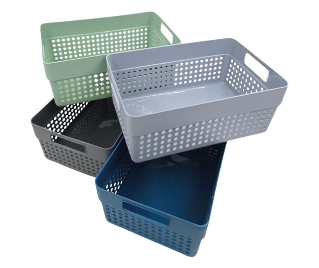Perforált műanyag tárolókosár 23x15x10 cm Storage Solutions, fogantyúkkal, zöld